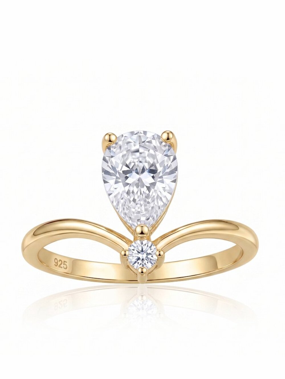 Gold Wishbone Ring, 925 Sterling Silver, 10k Gold Finish Charmed Aroma